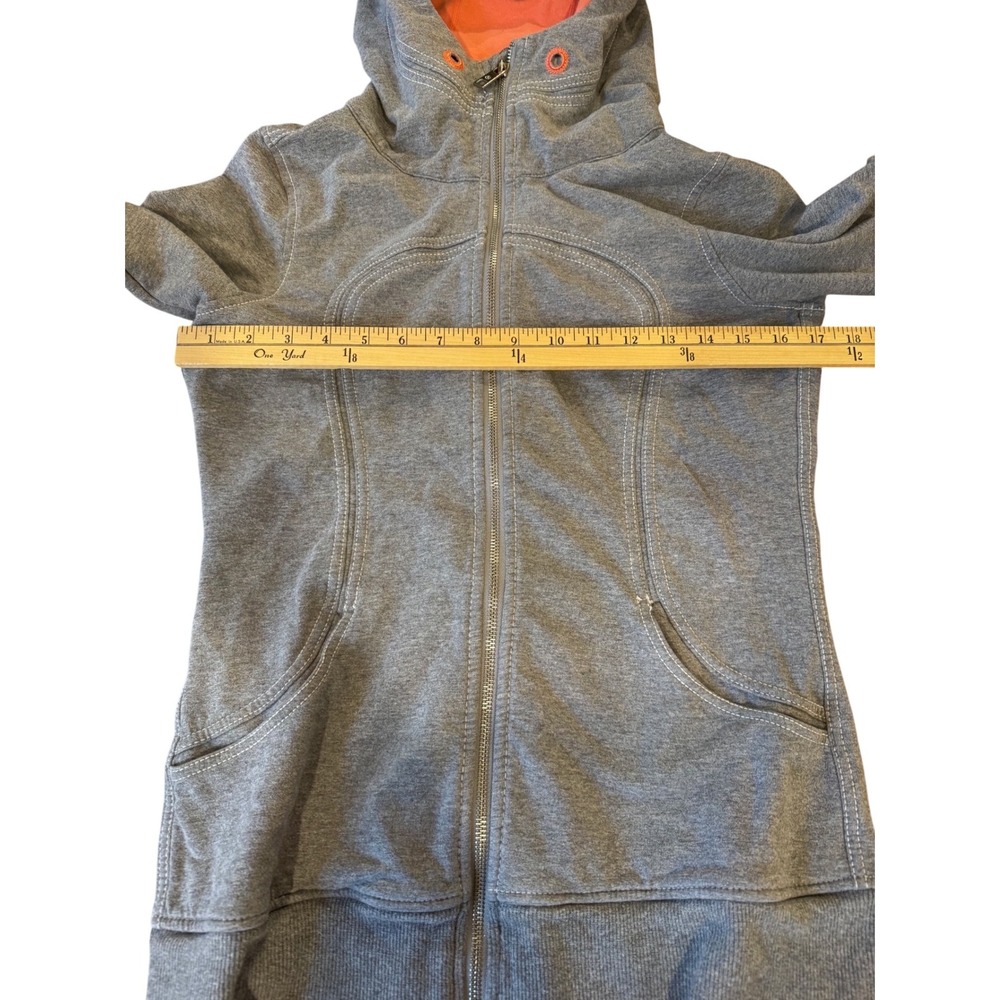 Lululemon Scuba Hoodie Full Zip Heathered Gray Coral Orange Size 8 Thumbholes - Picture 5 of 8